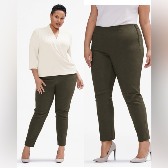 NWT MM.LaFleur The Foster Cigarette Pant Power Stretch Plus Size Dark Olive, +2 - Picture 1 of 8
